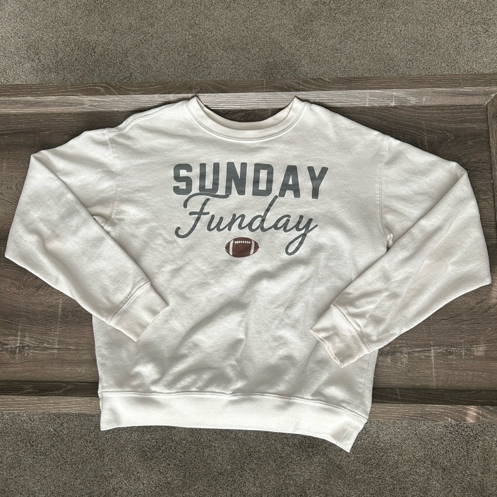 2/$15 Sunday Funday white sweatshirt womens size small football nfl college ncaa